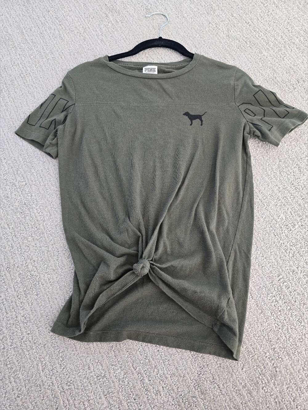 PINK Victoria's Secret Olive Green Knot-Front Short Sleeve Tee
